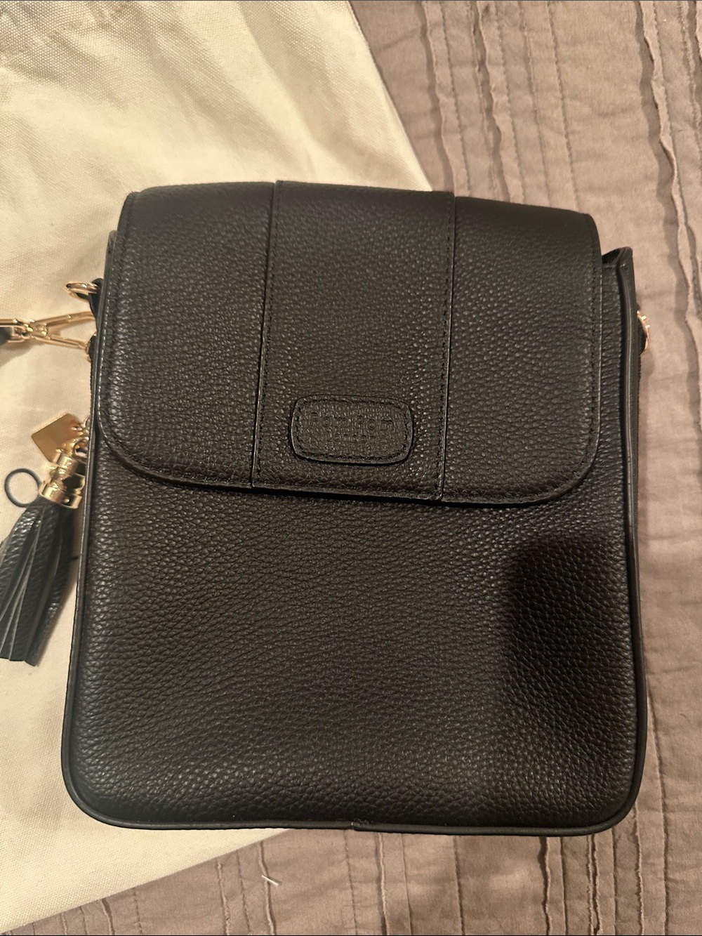 Pom Pom London Black Pebbled Leather Crossbody with Tassel Charm - Picture 2 of 5